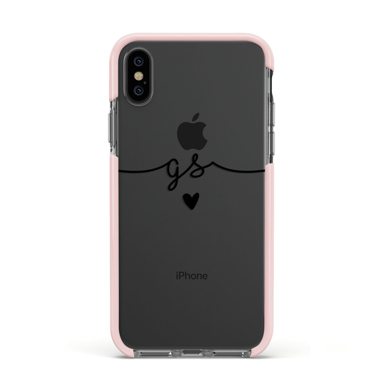 Personalised Black Initials Or Name Clear Custom Apple iPhone Xs Impact Case Pink Edge on Black Phone