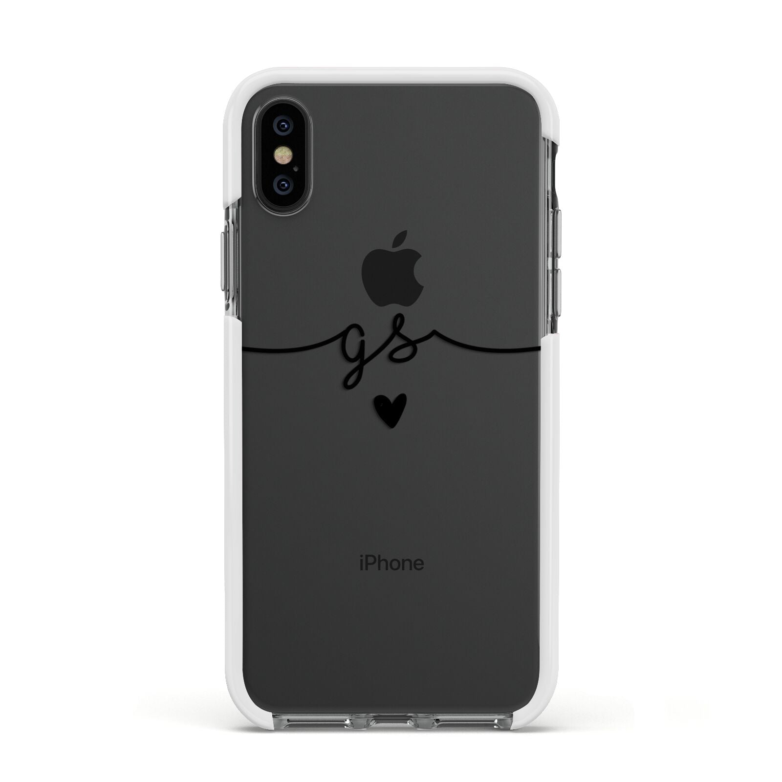 Personalised Black Initials Or Name Clear Custom Apple iPhone Xs Impact Case White Edge on Black Phone