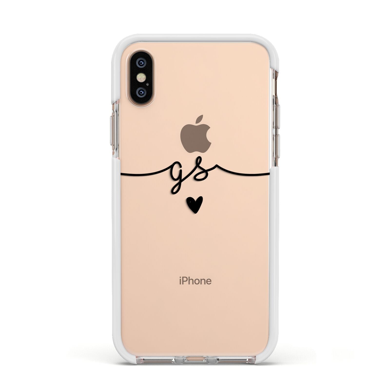 Personalised Black Initials Or Name Clear Custom Apple iPhone Xs Impact Case White Edge on Gold Phone
