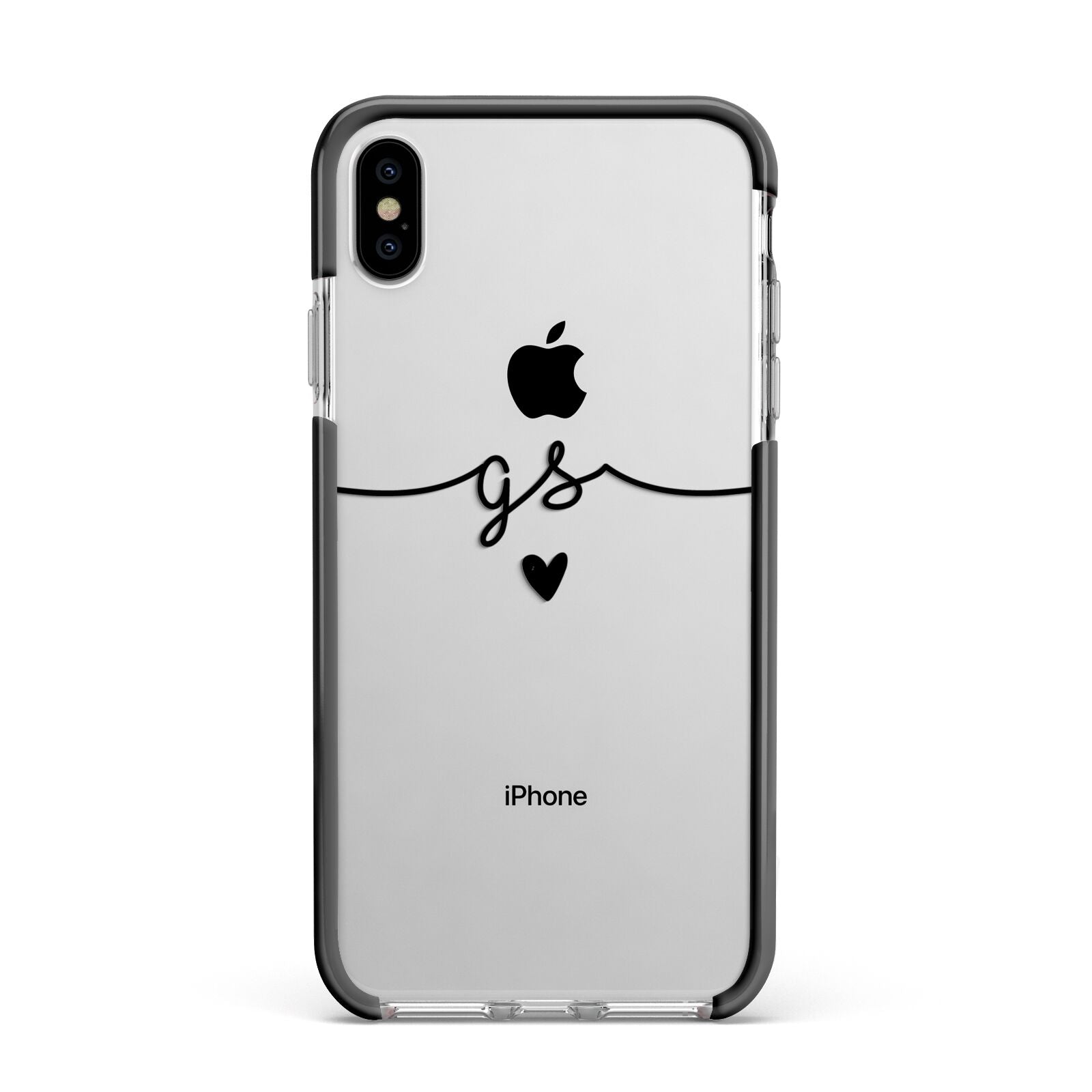Personalised Black Initials Or Name Clear Custom Apple iPhone Xs Max Impact Case Black Edge on Silver Phone