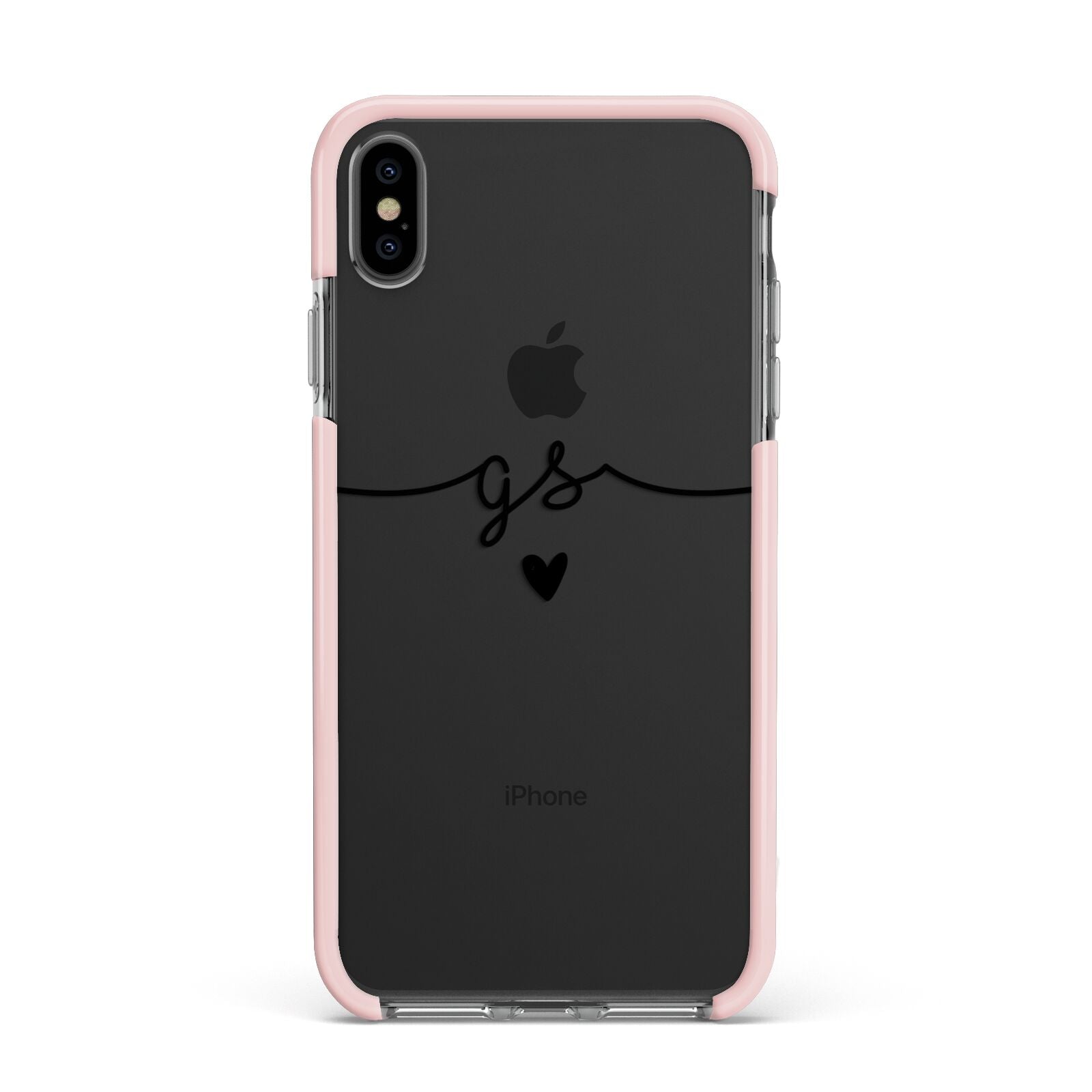 Personalised Black Initials Or Name Clear Custom Apple iPhone Xs Max Impact Case Pink Edge on Black Phone