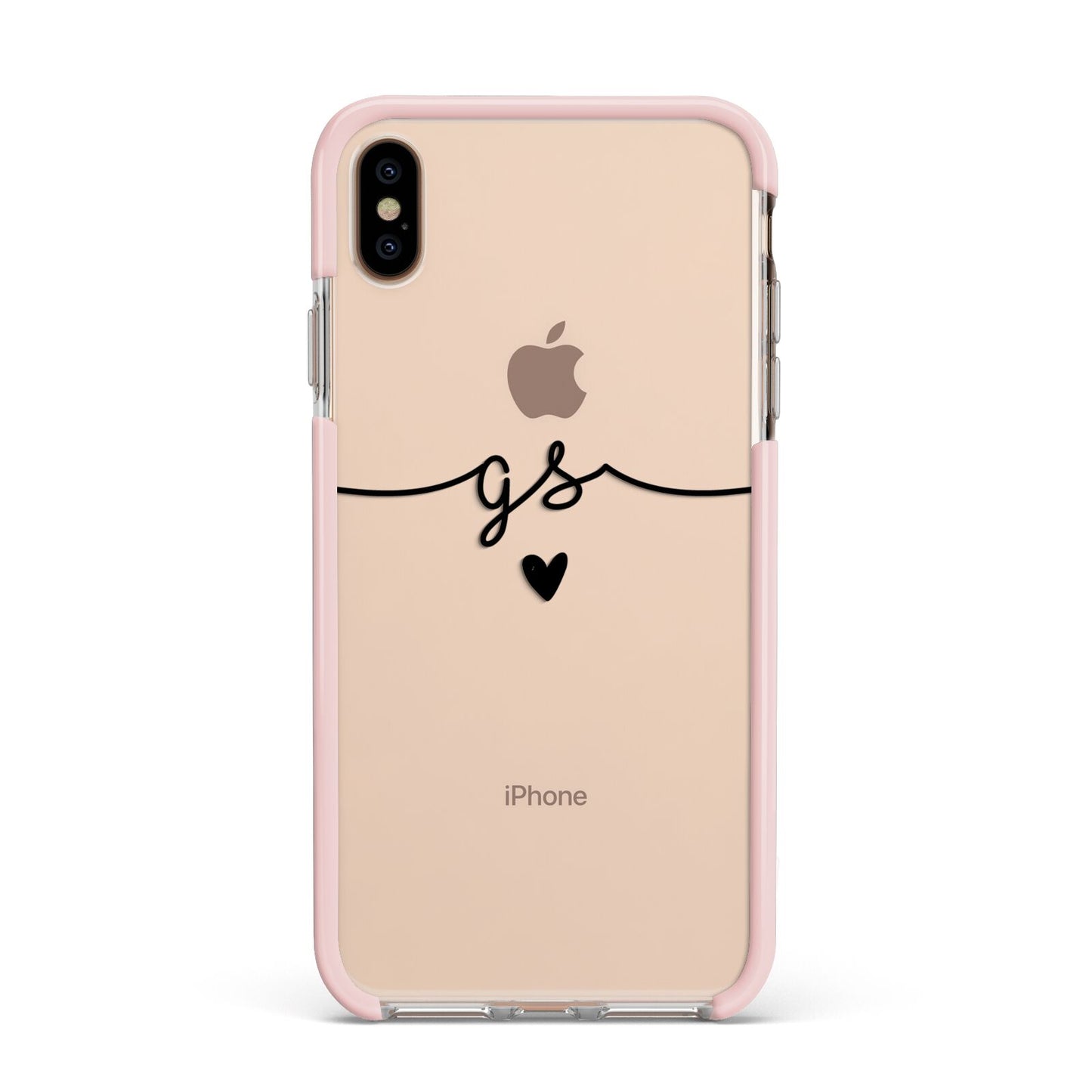Personalised Black Initials Or Name Clear Custom Apple iPhone Xs Max Impact Case Pink Edge on Gold Phone