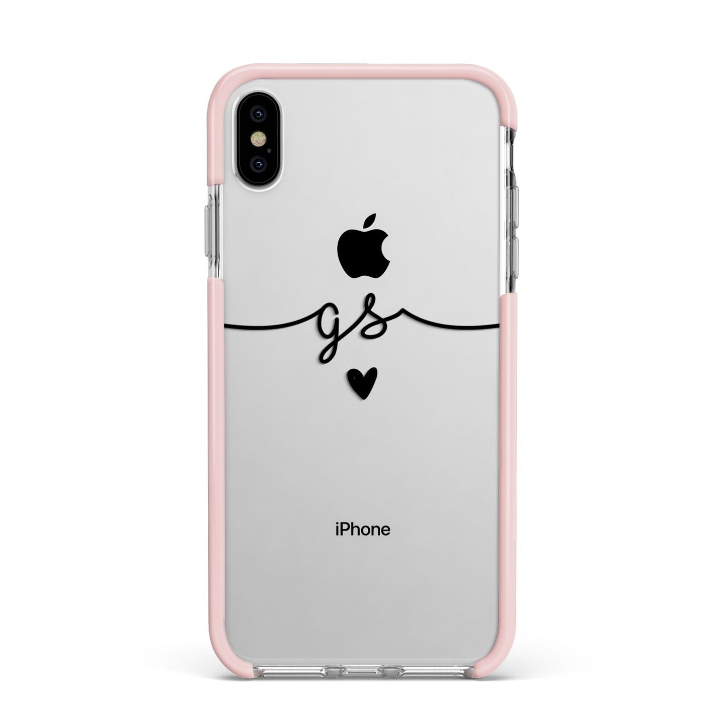 Personalised Black Initials Or Name Clear Custom Apple iPhone Xs Max Impact Case Pink Edge on Silver Phone