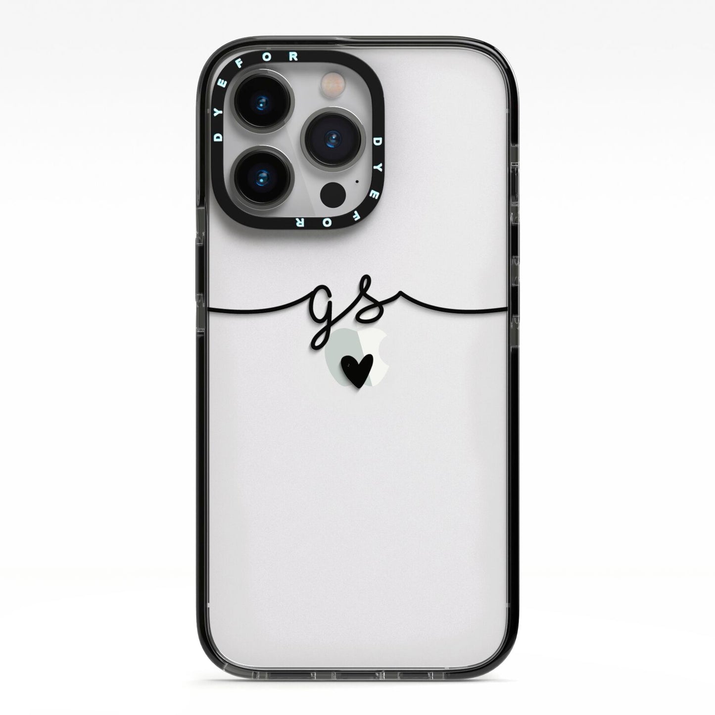 Personalised Black Initials Or Name Clear Custom iPhone 13 Pro Black Impact Case on Silver phone
