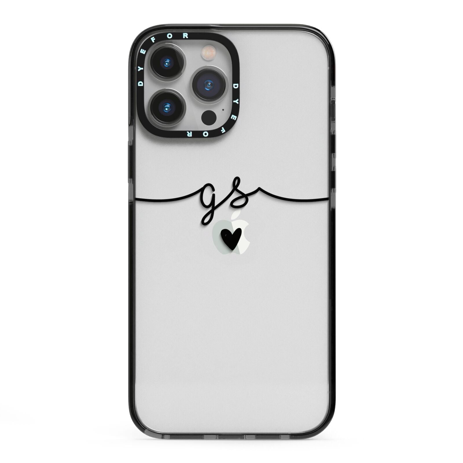 Personalised Black Initials Or Name Clear Custom iPhone 13 Pro Max Black Impact Case on Silver phone
