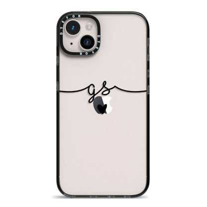 Personalised Black Initials Or Name Clear Custom iPhone 14 Plus Black Impact Case on Silver phone