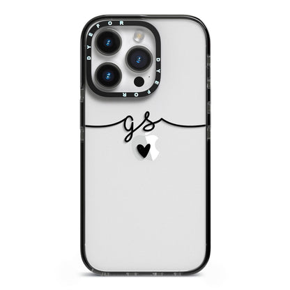 Personalised Black Initials Or Name Clear Custom iPhone 14 Pro Black Impact Case on Silver phone