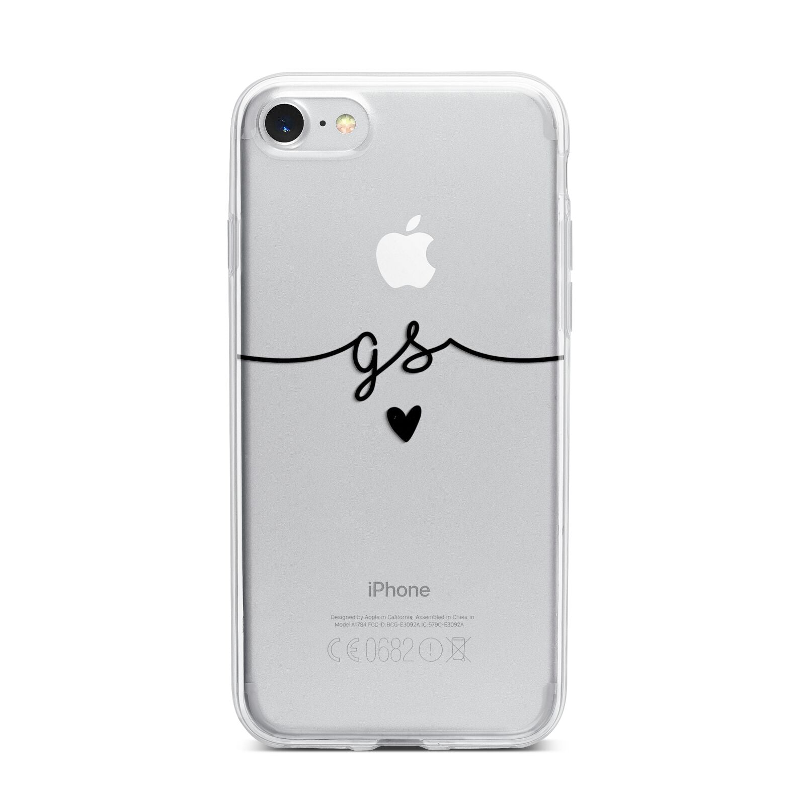 Personalised Black Initials Or Name Clear Custom iPhone 7 Bumper Case on Silver iPhone