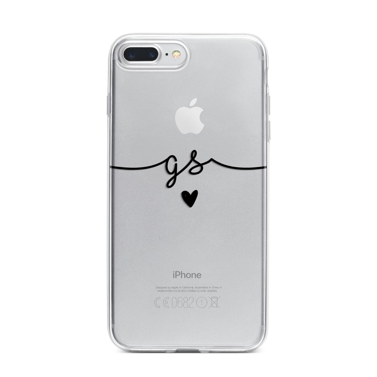 Personalised Black Initials Or Name Clear Custom iPhone 7 Plus Bumper Case on Silver iPhone