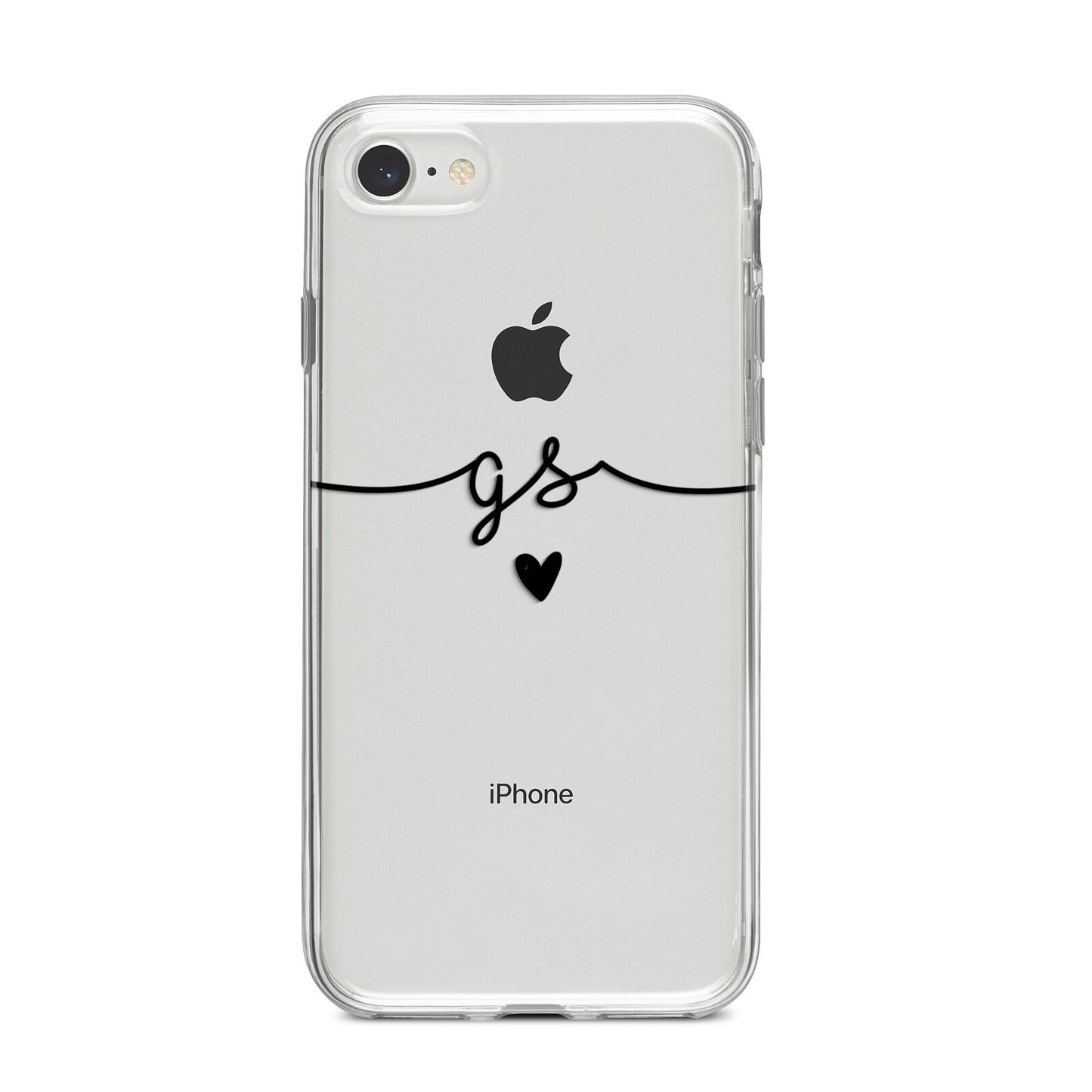 Personalised Black Initials Or Name Clear Custom iPhone 8 Bumper Case on Silver iPhone