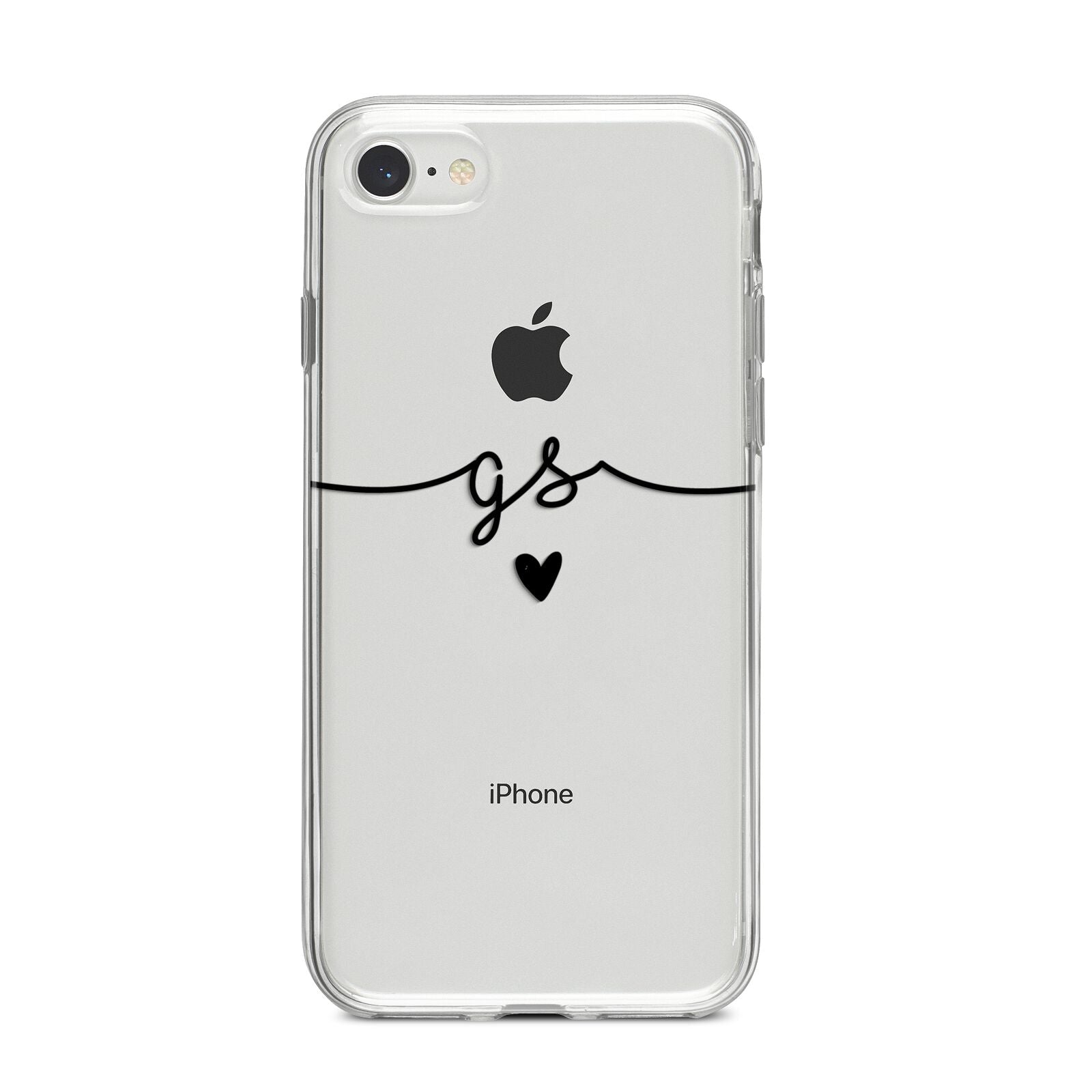 Personalised Black Initials Or Name Clear Custom iPhone 8 Bumper Case on Silver iPhone