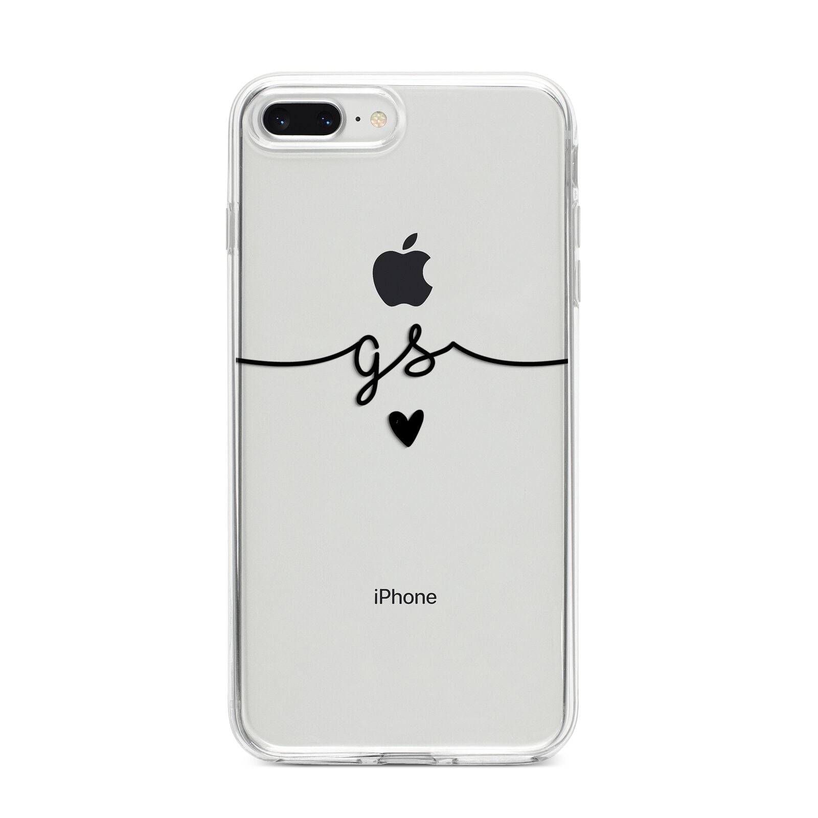 Personalised Black Initials Or Name Clear Custom iPhone 8 Plus Bumper Case on Silver iPhone