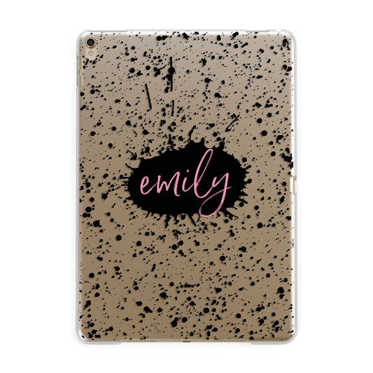 Personalised Black Ink Splat Clear Name Apple iPad Gold Case