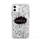 Personalised Black Ink Splat Clear Name Apple iPhone 11 in White with White Impact Case