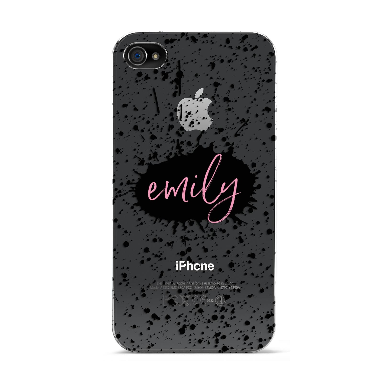 Personalised Black Ink Splat Clear Name Apple iPhone 4s Case