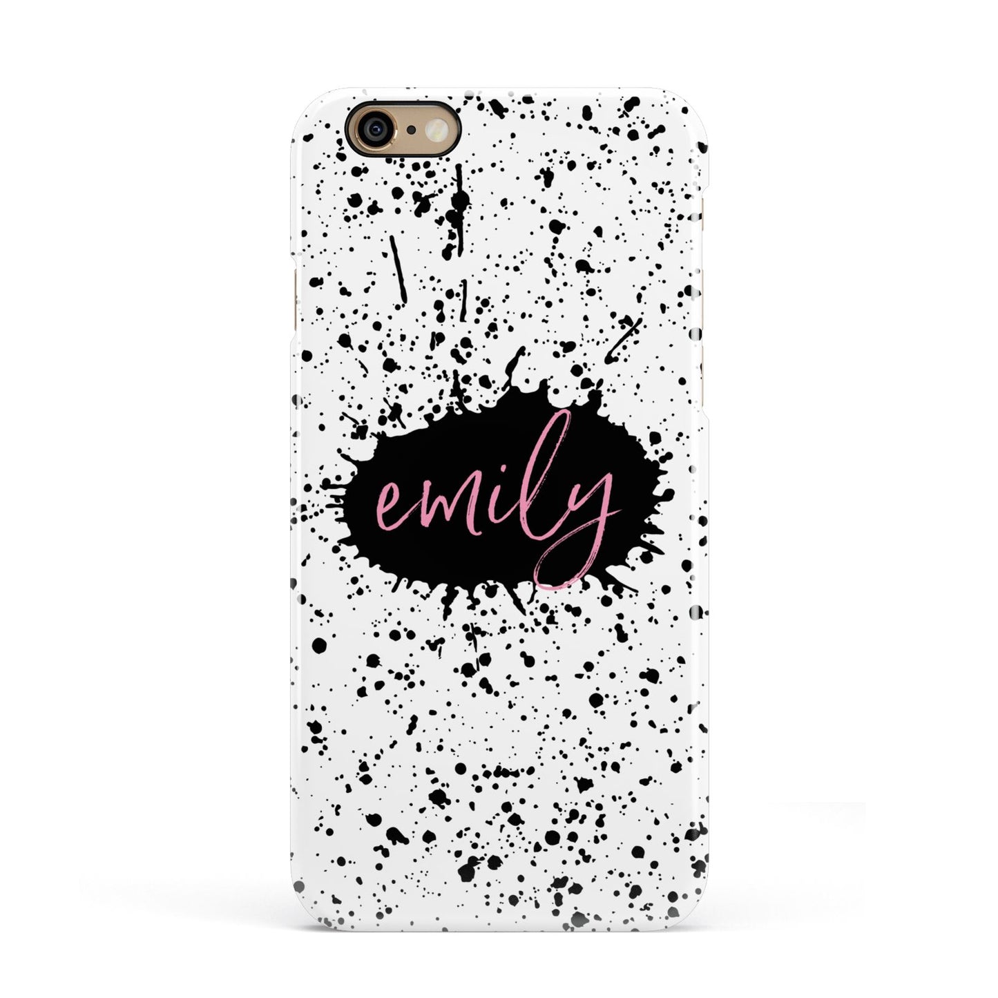 Personalised Black Ink Splat Clear Name Apple iPhone 6 3D Snap Case