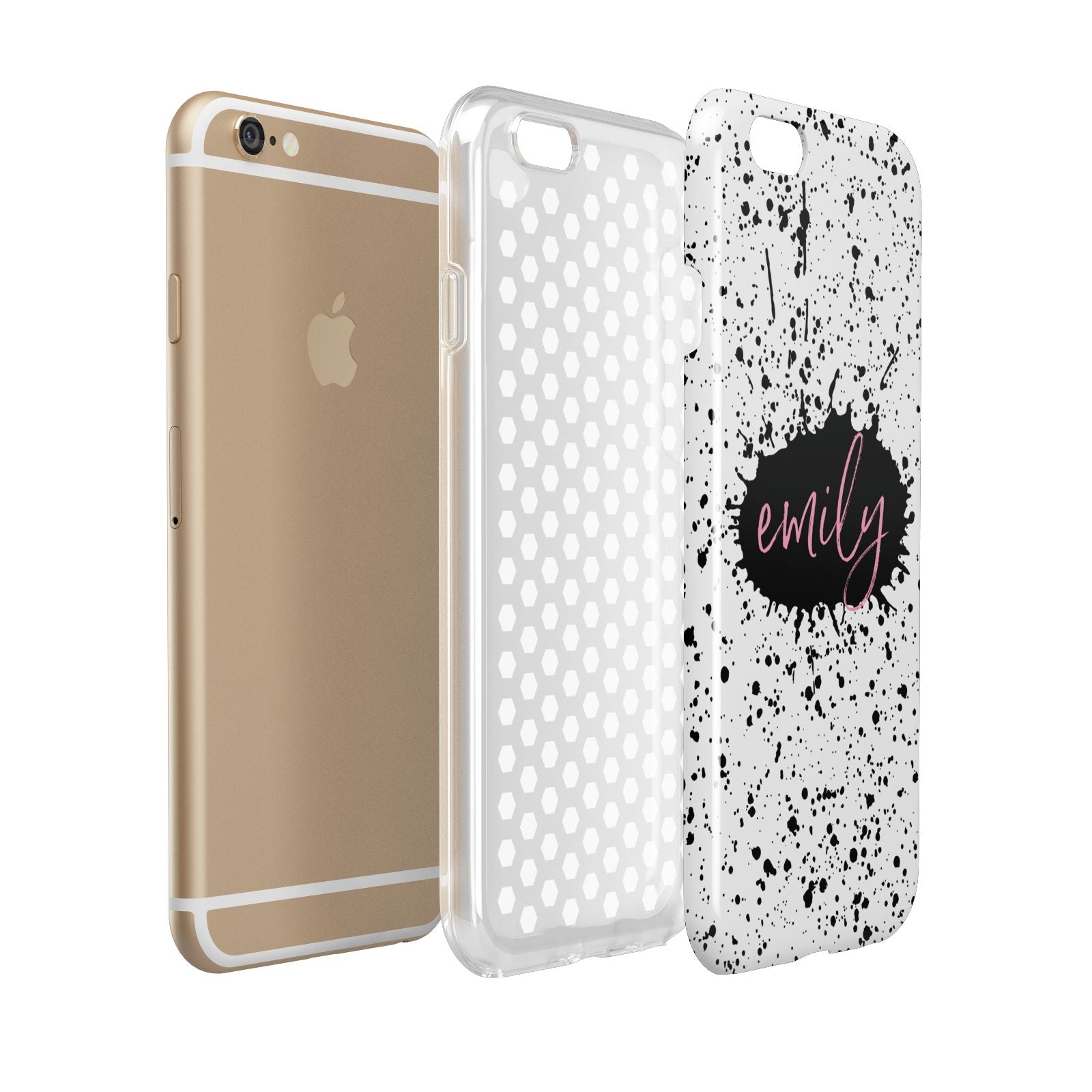 Personalised Black Ink Splat Clear Name Apple iPhone 6 3D Tough Case Expanded view