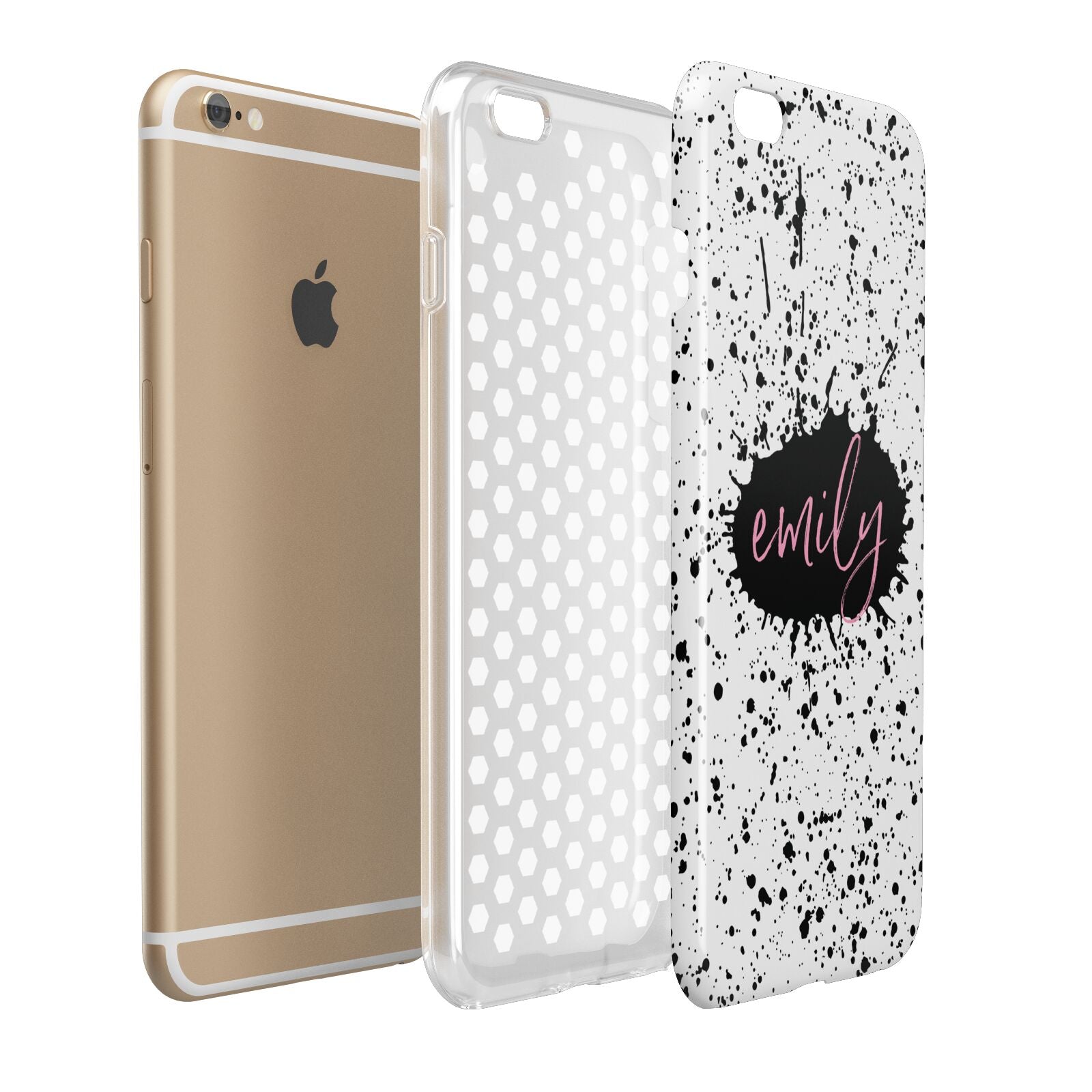 Personalised Black Ink Splat Clear Name Apple iPhone 6 Plus 3D Tough Case Expand Detail Image