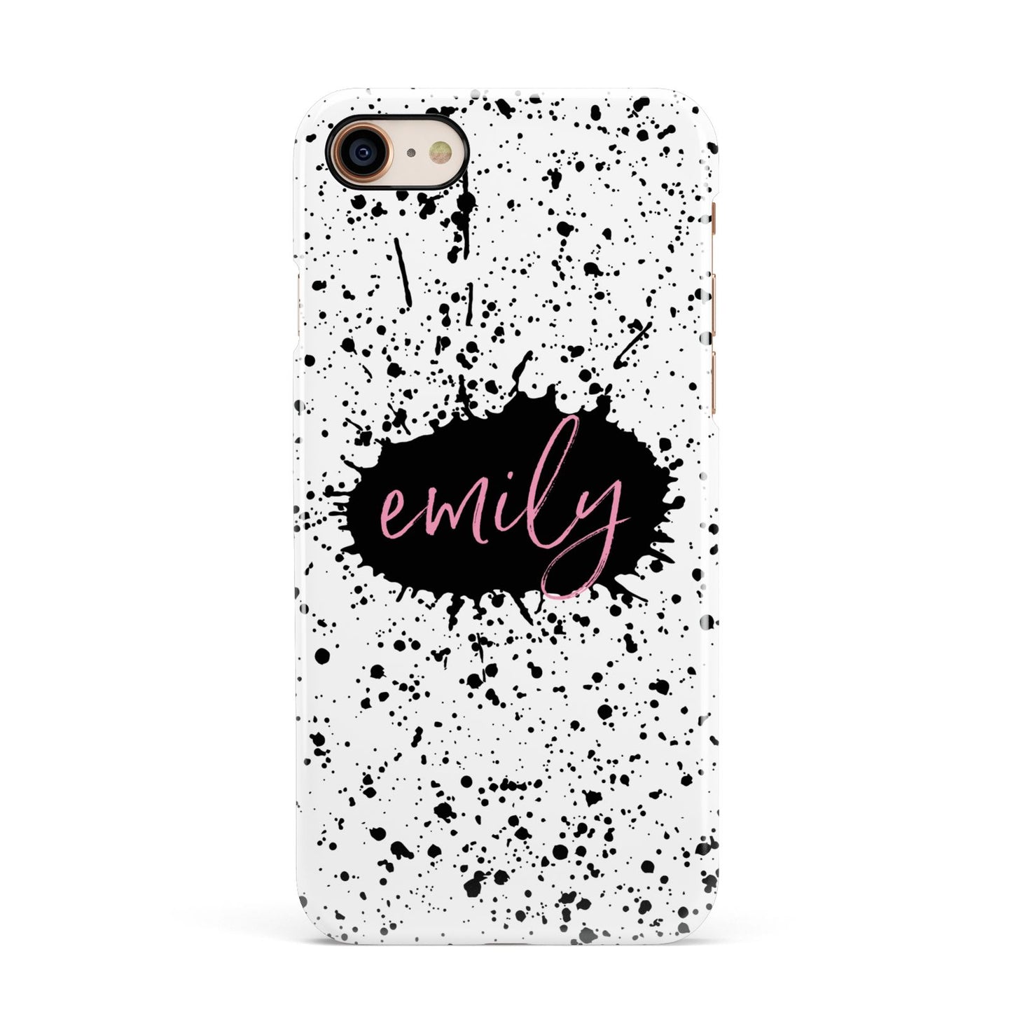 Personalised Black Ink Splat Clear Name Apple iPhone 7 8 3D Snap Case