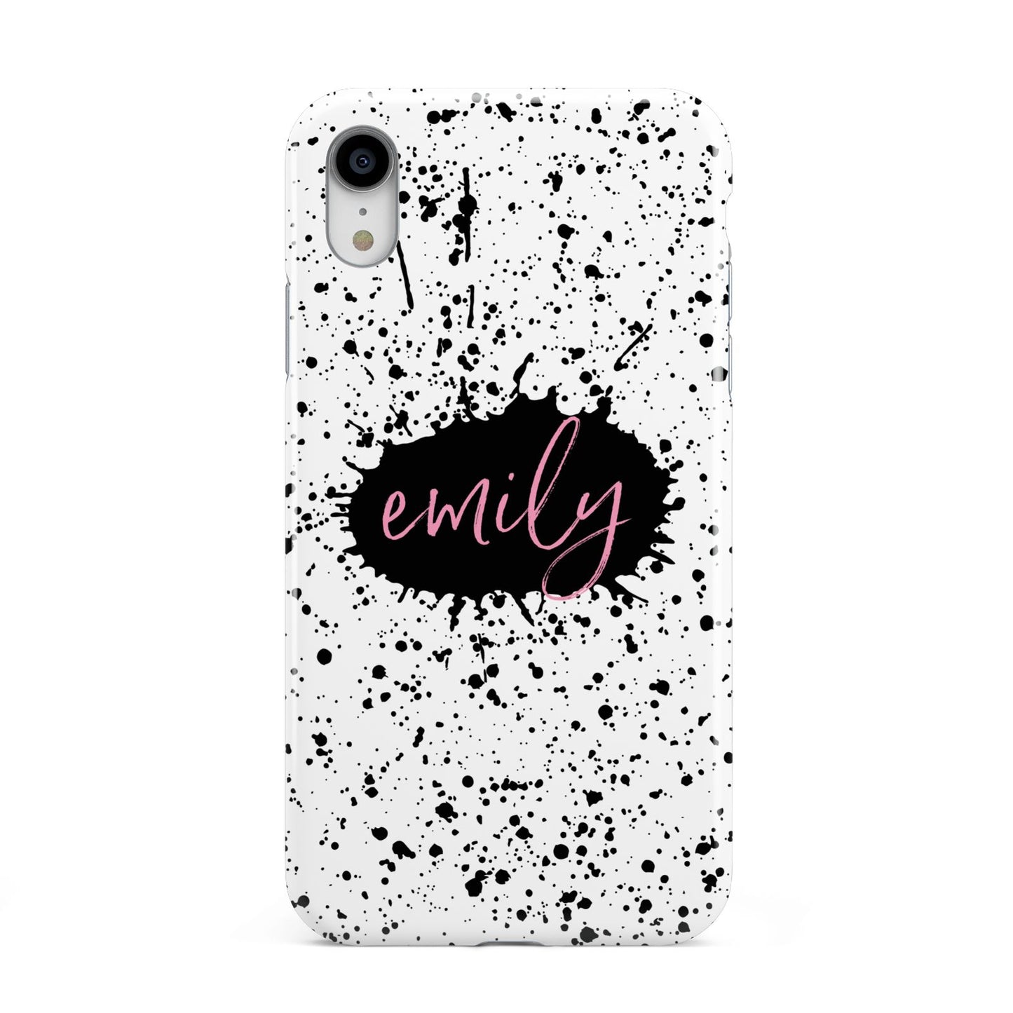 Personalised Black Ink Splat Clear Name Apple iPhone XR White 3D Tough Case