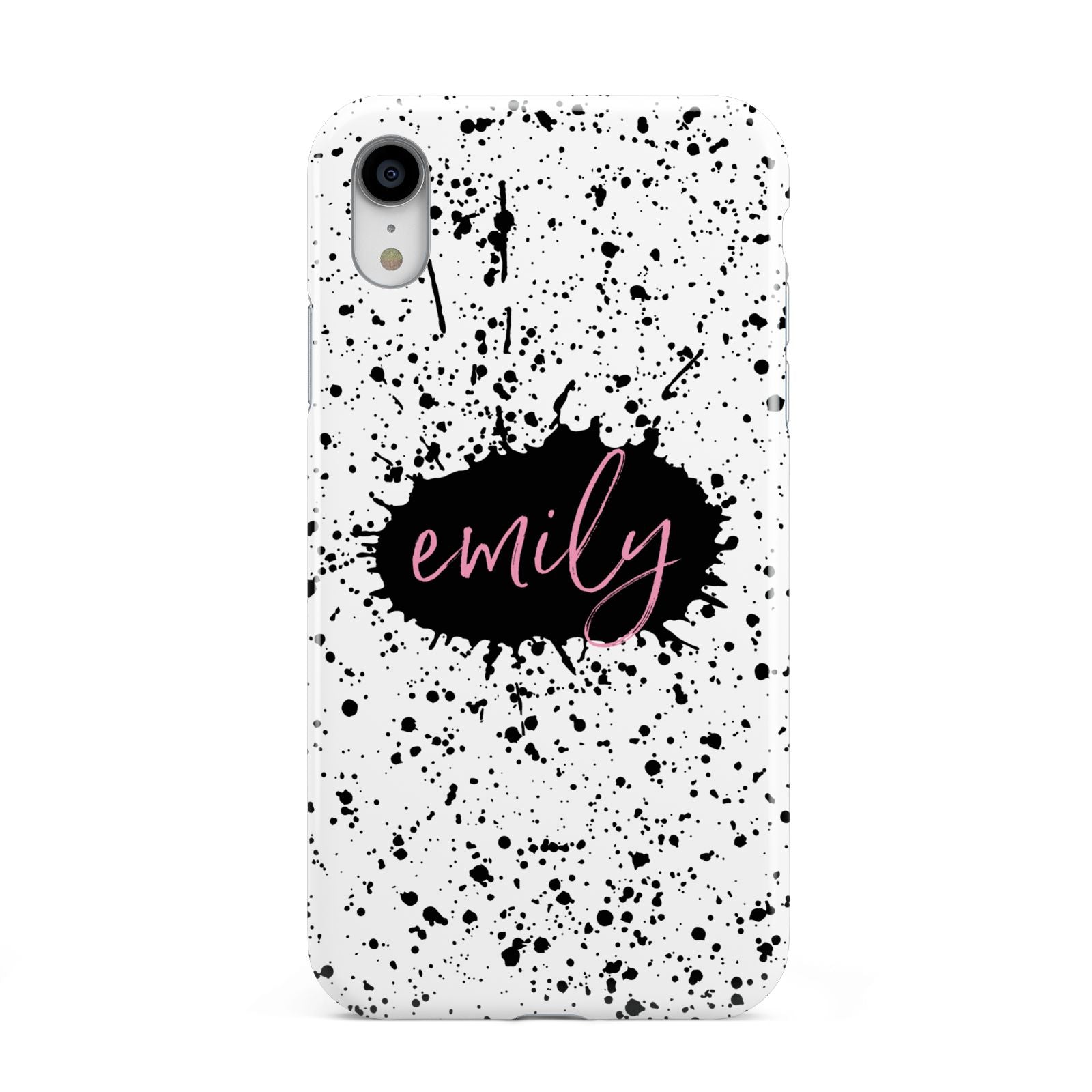 Personalised Black Ink Splat Clear Name Apple iPhone XR White 3D Tough Case
