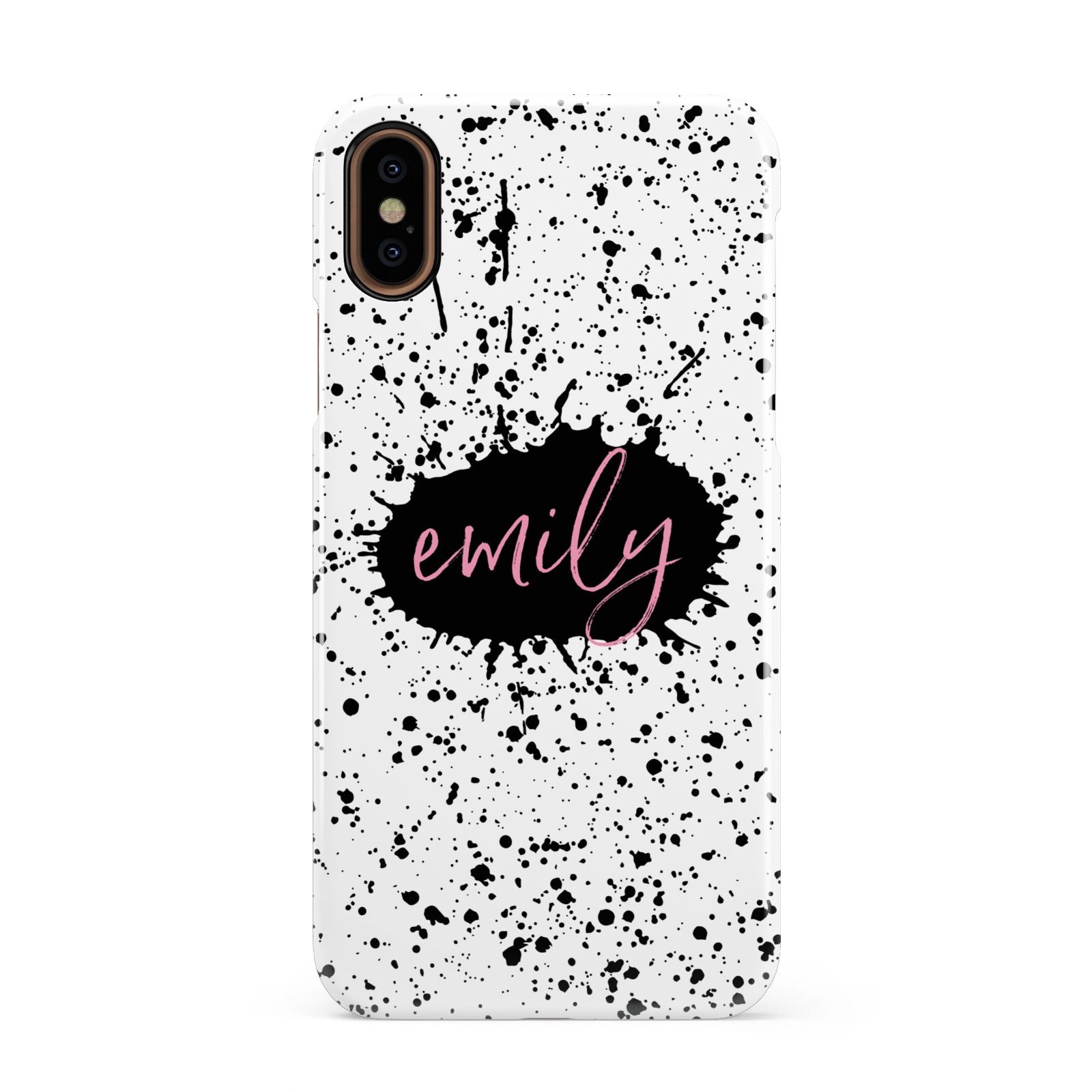 Personalised Black Ink Splat Clear Name Apple iPhone XS 3D Snap Case
