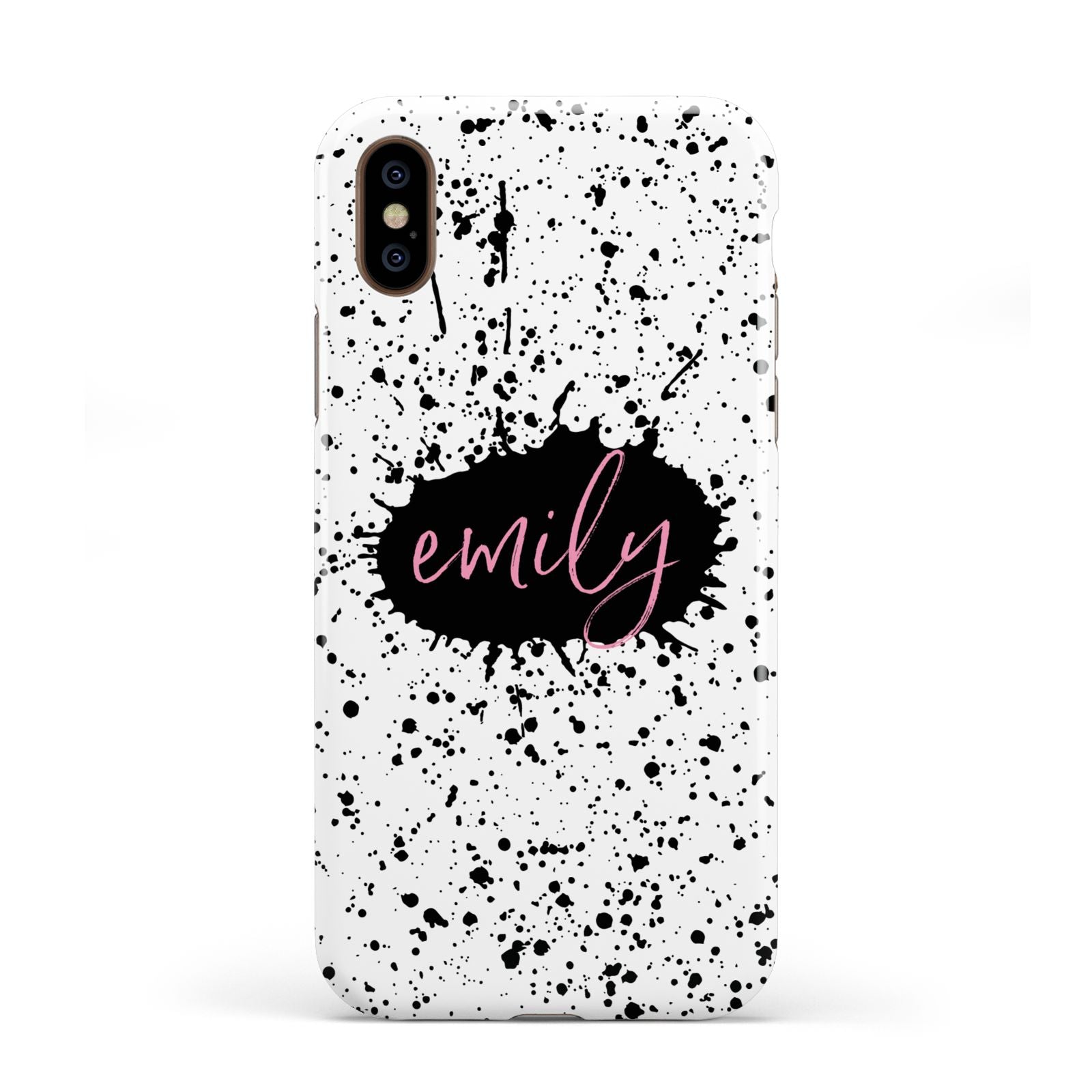 Personalised Black Ink Splat Clear Name Apple iPhone XS 3D Tough