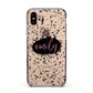 Personalised Black Ink Splat Clear Name Apple iPhone Xs Impact Case Black Edge on Gold Phone