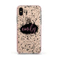Personalised Black Ink Splat Clear Name Apple iPhone Xs Impact Case Pink Edge on Gold Phone