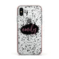 Personalised Black Ink Splat Clear Name Apple iPhone Xs Impact Case Pink Edge on Silver Phone