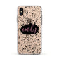 Personalised Black Ink Splat Clear Name Apple iPhone Xs Impact Case White Edge on Gold Phone