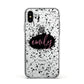 Personalised Black Ink Splat Clear Name Apple iPhone Xs Impact Case White Edge on Silver Phone