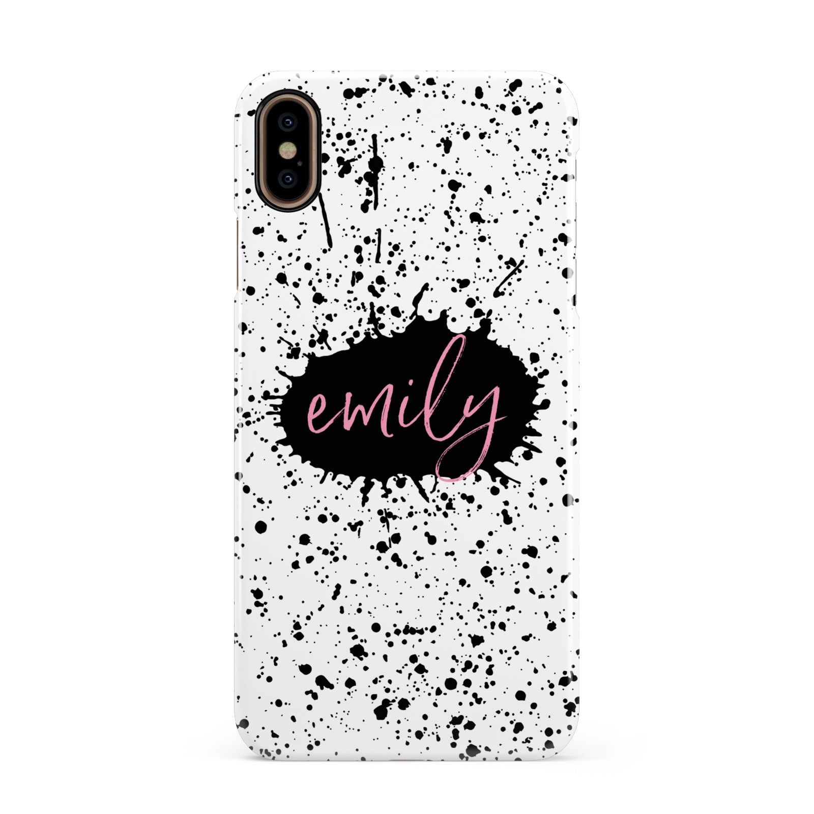 Personalised Black Ink Splat Clear Name Apple iPhone Xs Max 3D Snap Case