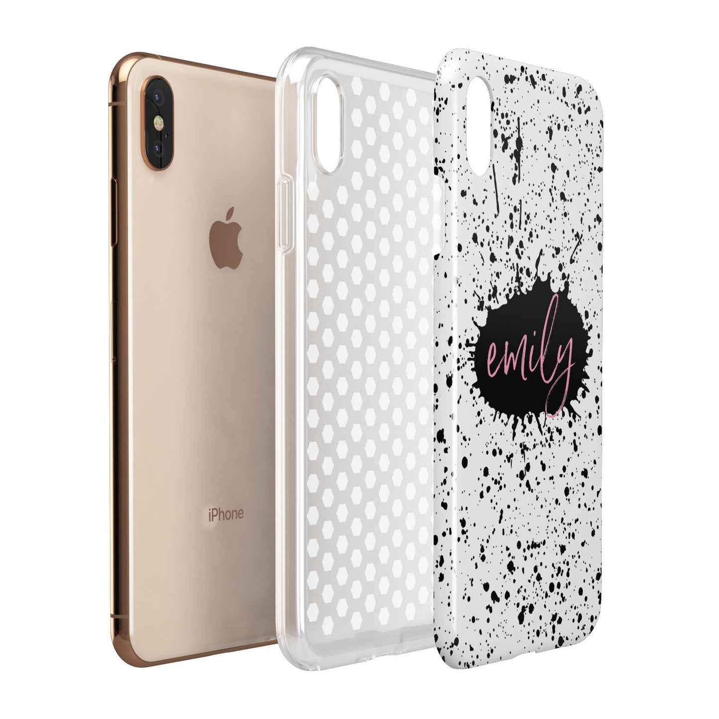 Personalised Black Ink Splat Clear Name Apple iPhone Xs Max 3D Tough Case Expanded View