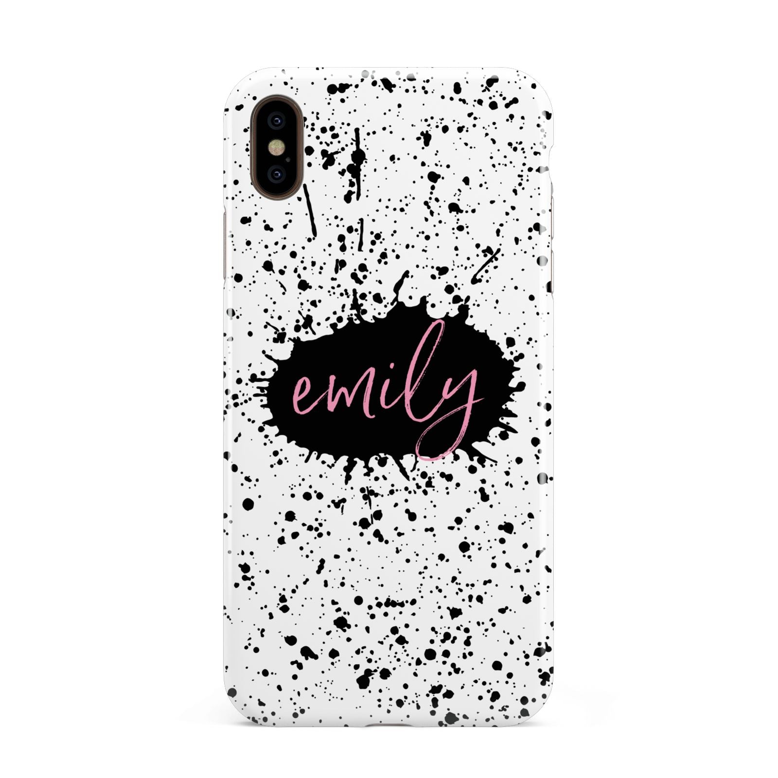 Personalised Black Ink Splat Clear Name Apple iPhone Xs Max 3D Tough Case