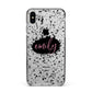 Personalised Black Ink Splat Clear Name Apple iPhone Xs Max Impact Case Black Edge on Silver Phone