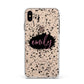 Personalised Black Ink Splat Clear Name Apple iPhone Xs Max Impact Case White Edge on Gold Phone