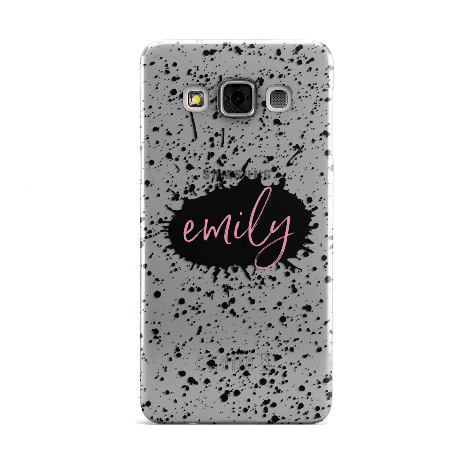 Personalised Black Ink Splat Clear Name Samsung Galaxy A3 Case