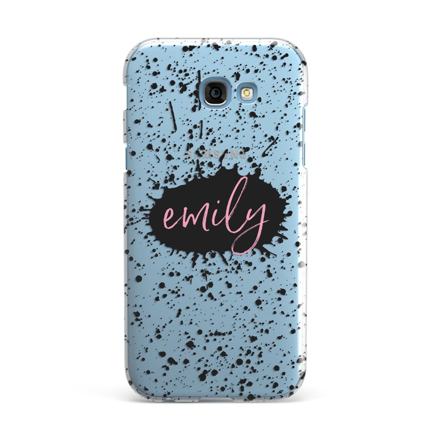 Personalised Black Ink Splat Clear Name Samsung Galaxy A7 2017 Case