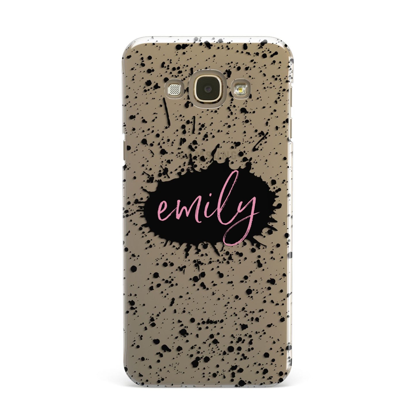 Personalised Black Ink Splat Clear Name Samsung Galaxy A8 Case