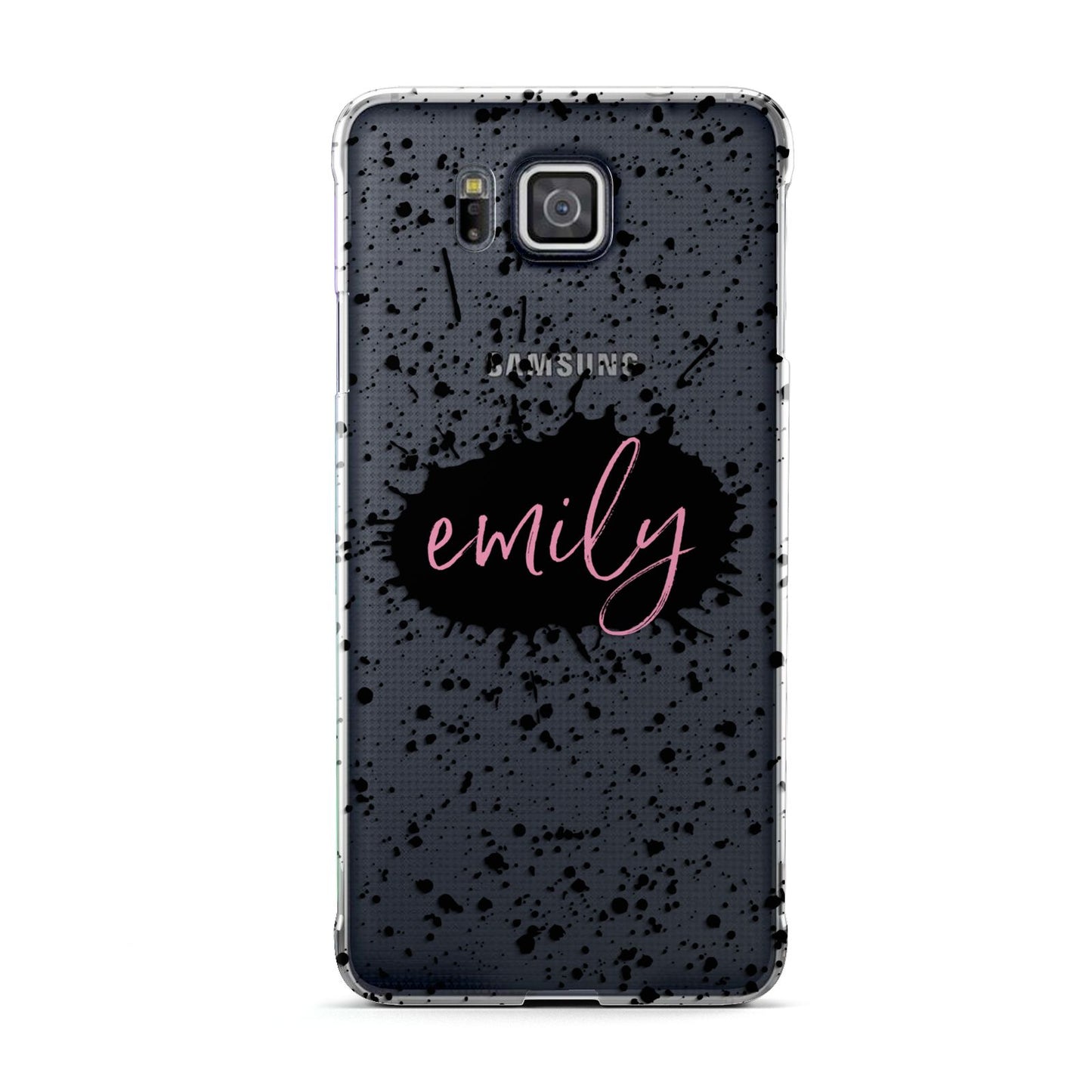 Personalised Black Ink Splat Clear Name Samsung Galaxy Alpha Case