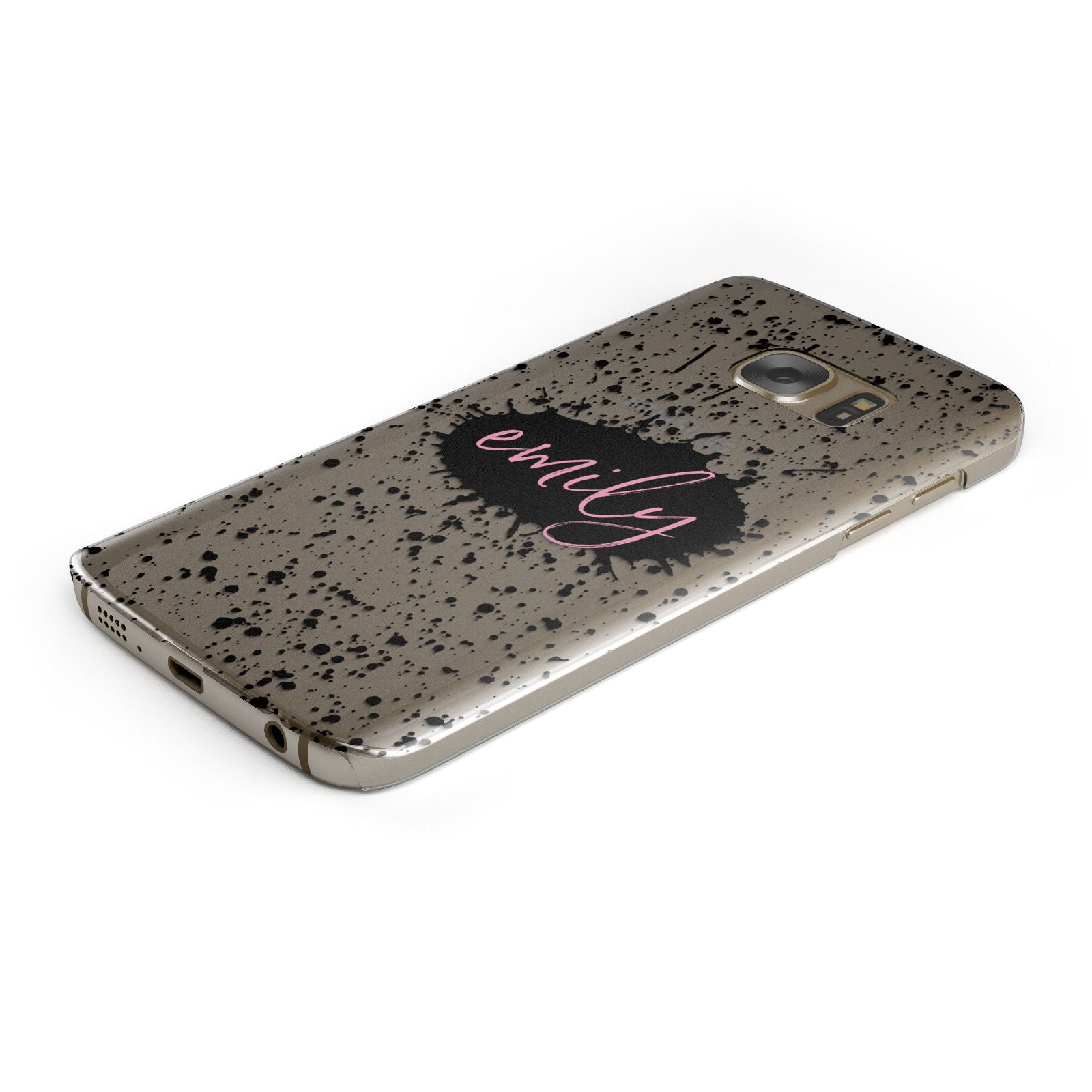 Personalised Black Ink Splat Clear Name Samsung Galaxy Case Bottom Cutout