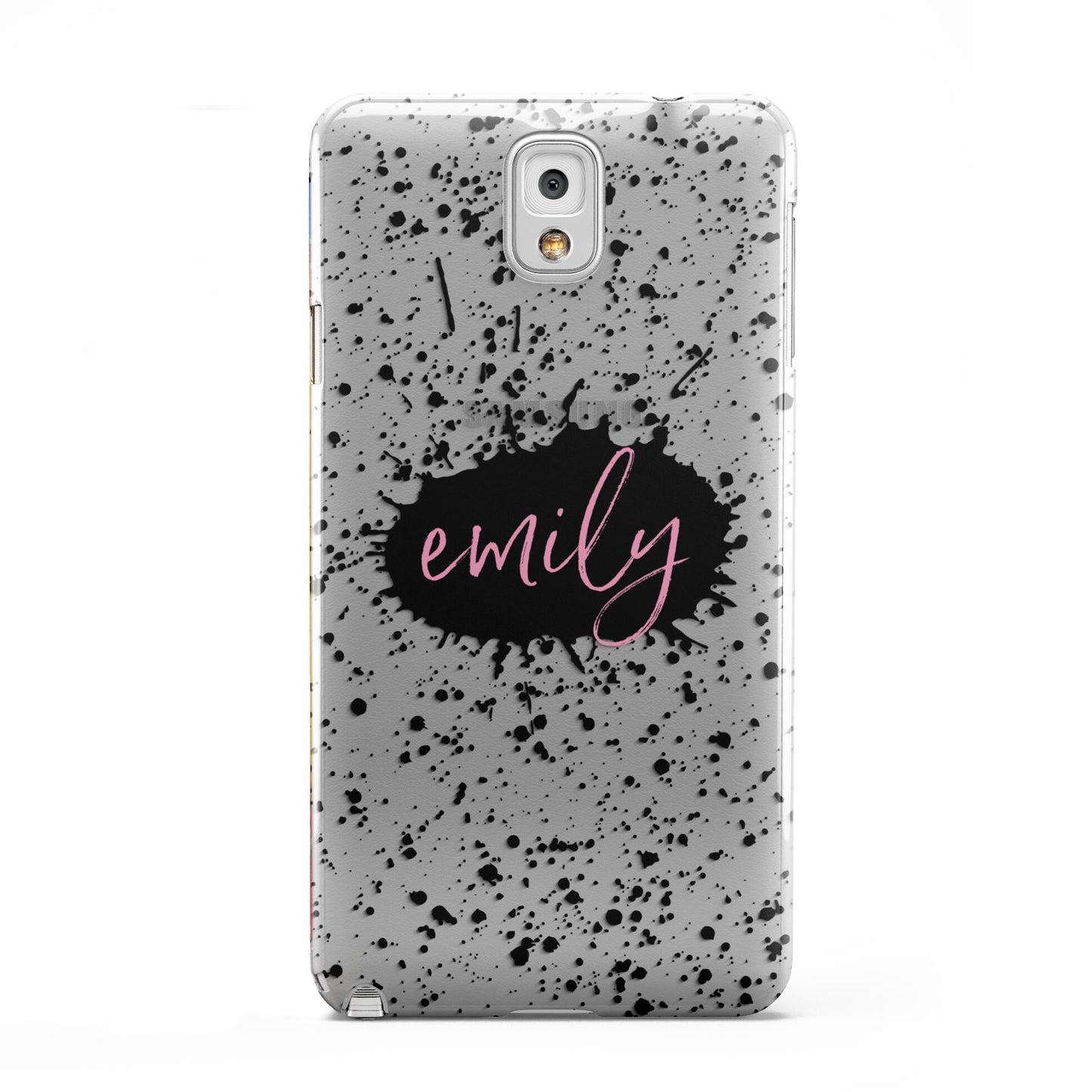 Personalised Black Ink Splat Clear Name Samsung Galaxy Note 3 Case