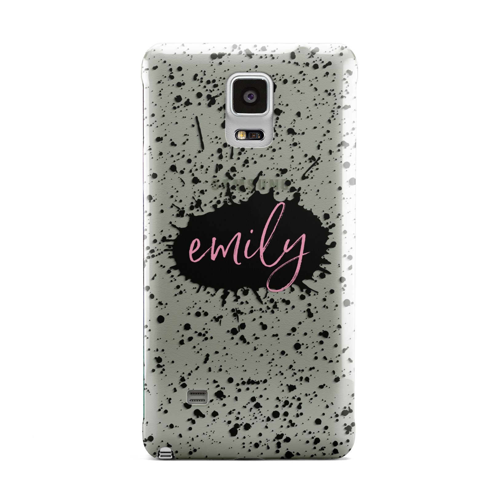 Personalised Black Ink Splat Clear Name Samsung Galaxy Note 4 Case