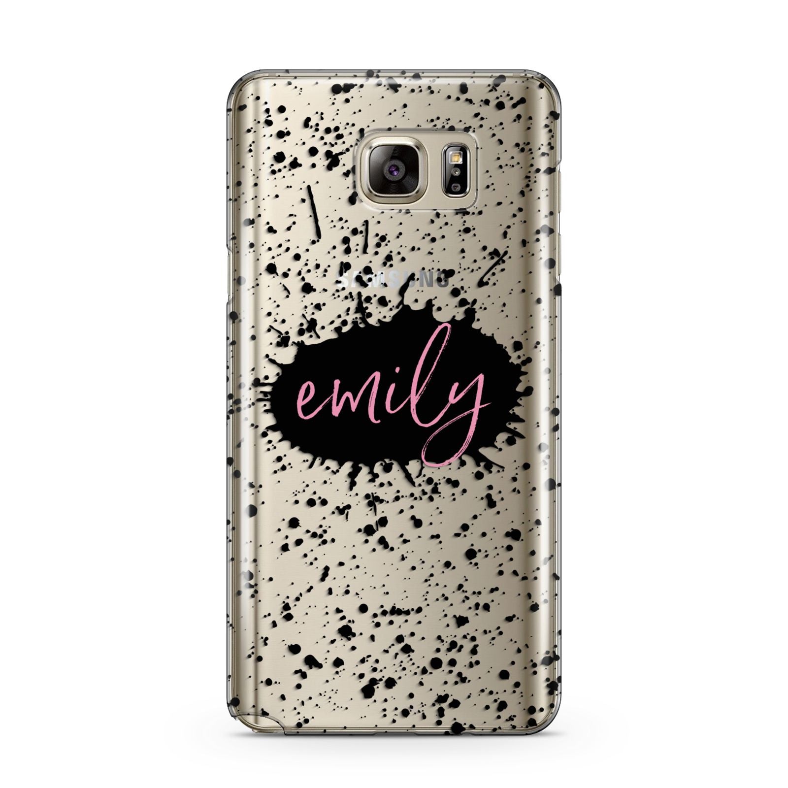 Personalised Black Ink Splat Clear Name Samsung Galaxy Note 5 Case