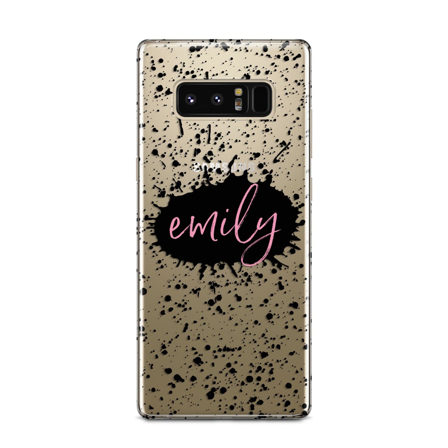 Personalised Black Ink Splat Clear Name Samsung Galaxy Note 8 Case