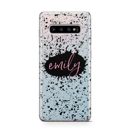 Personalised Black Ink Splat Clear Name Samsung Galaxy S10 Case