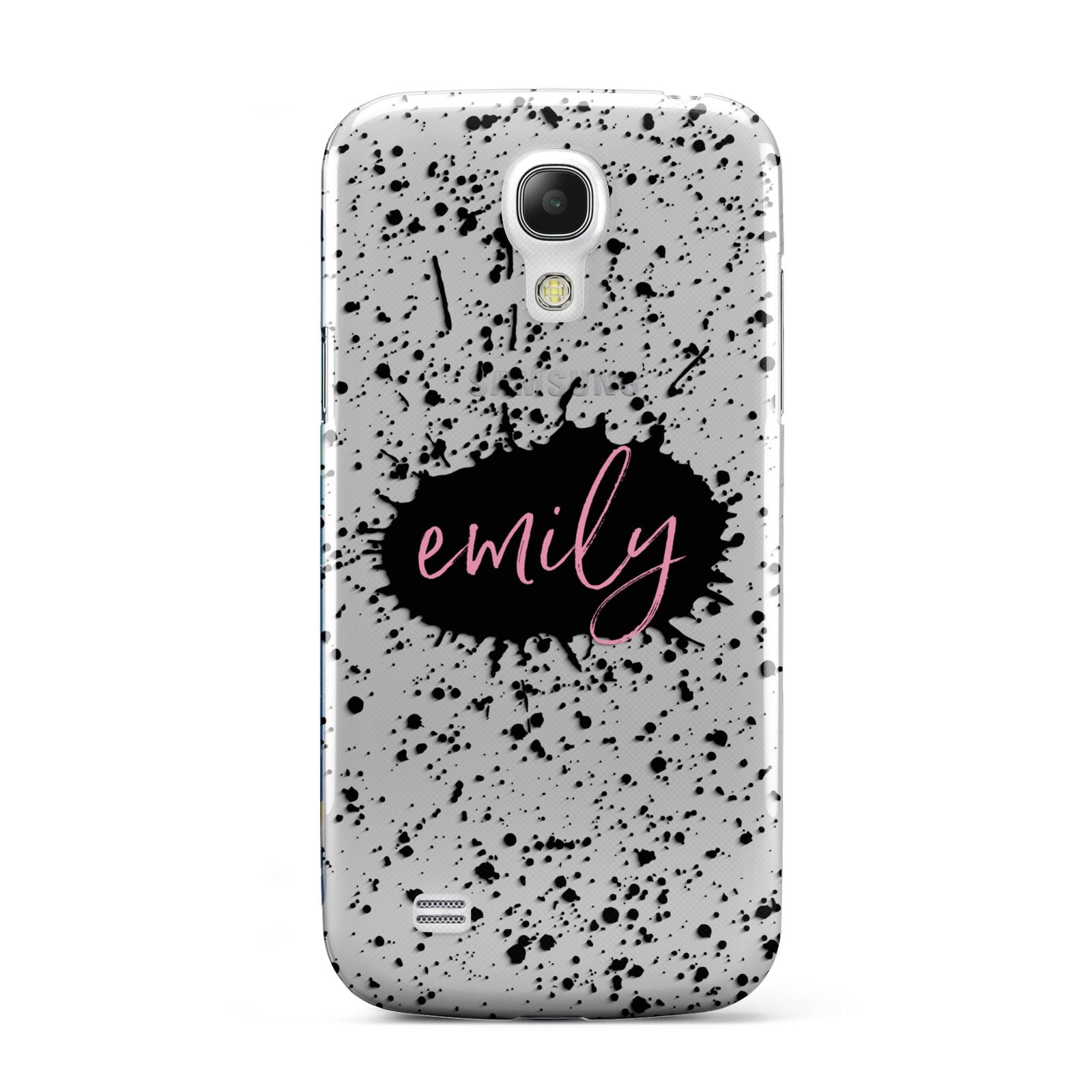 Personalised Black Ink Splat Clear Name Samsung Galaxy S4 Mini Case
