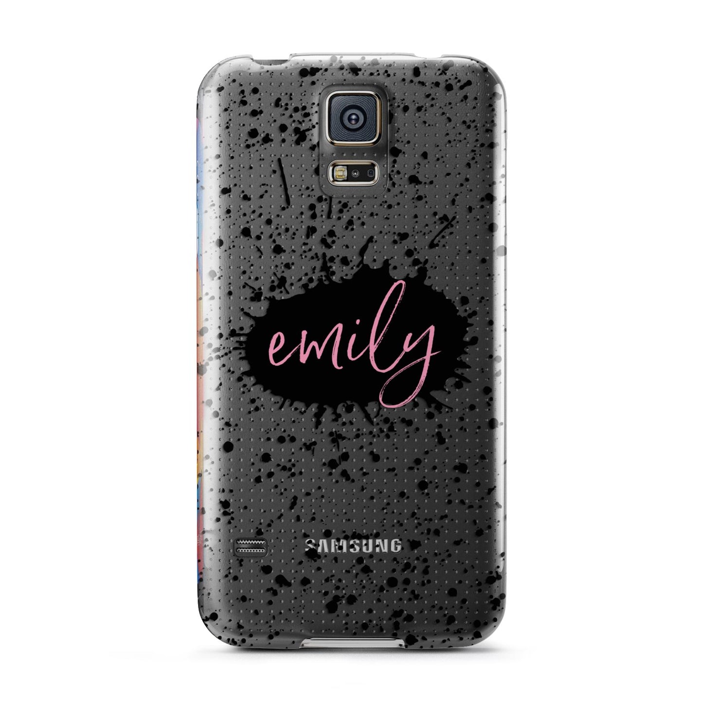 Personalised Black Ink Splat Clear Name Samsung Galaxy S5 Case