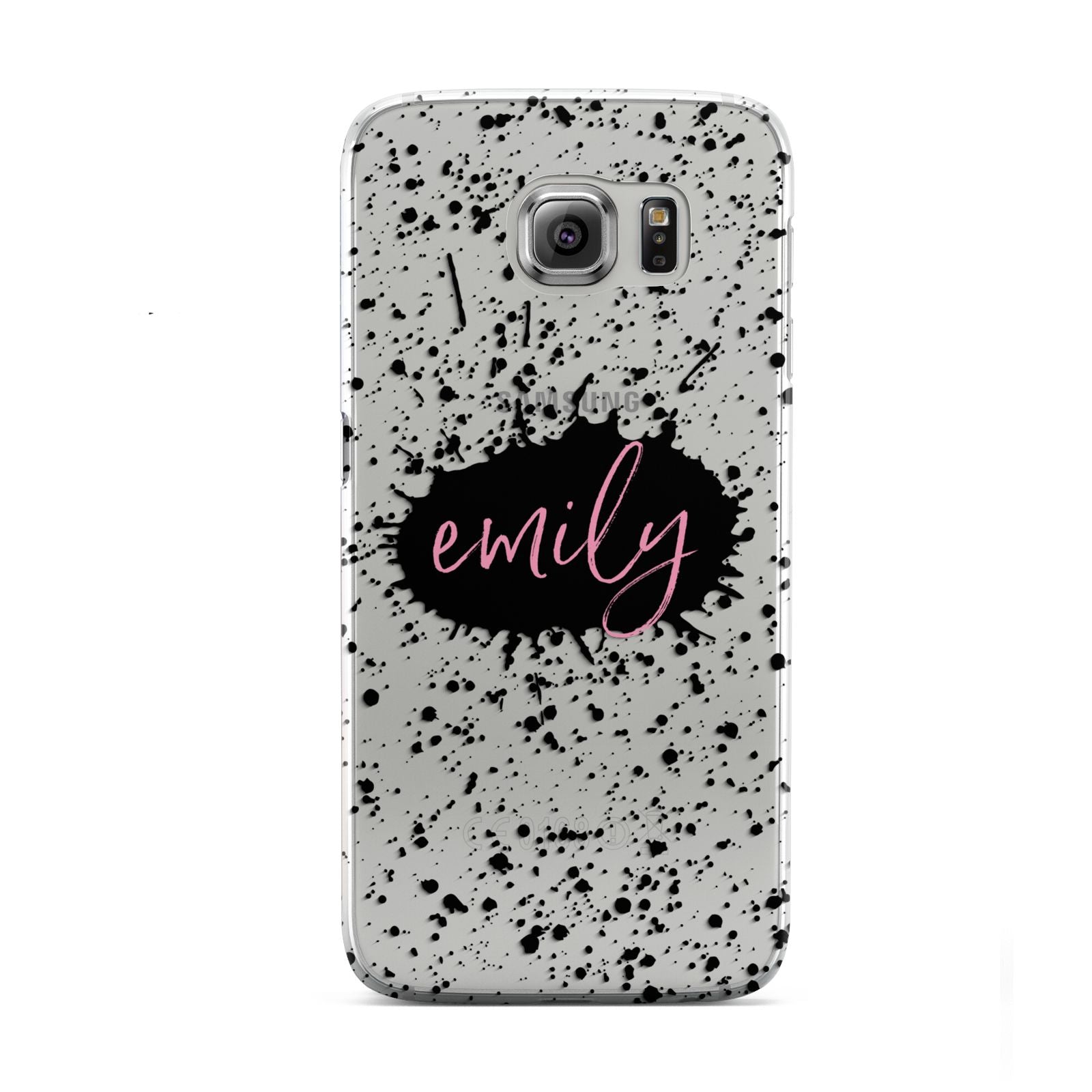 Personalised Black Ink Splat Clear Name Samsung Galaxy S6 Case
